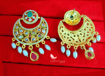 ZE44, Daphne Kundan Meena Ruby Pearl Polki Earrings for women -back view