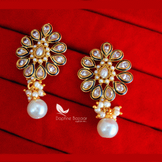 ZE45, Daphne Kundan Pearl With White Droplet Earrings, Gift For Girlfriend
