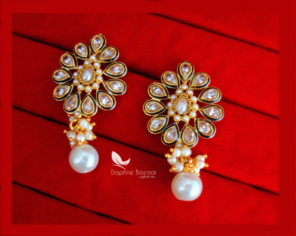 ZE45, Daphne Kundan Pearl With White Droplet Earrings, Gift For Girlfriend