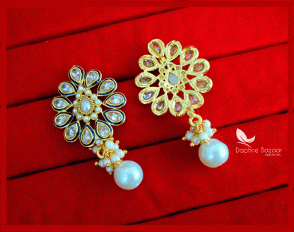 ZE45, Daphne Kundan Pearl With White Droplet Earrings, Gift For Girlfriend-back view