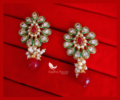 ZE46, Daphne Kundan Meena Pearl With Pink Droplet Earrings, Gift For friend