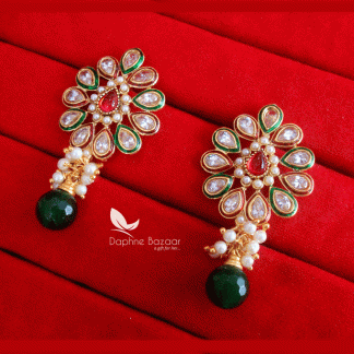 ZE47, Daphne Kundan Meena Pearl With Green Droplet Earrings, Gift For friend