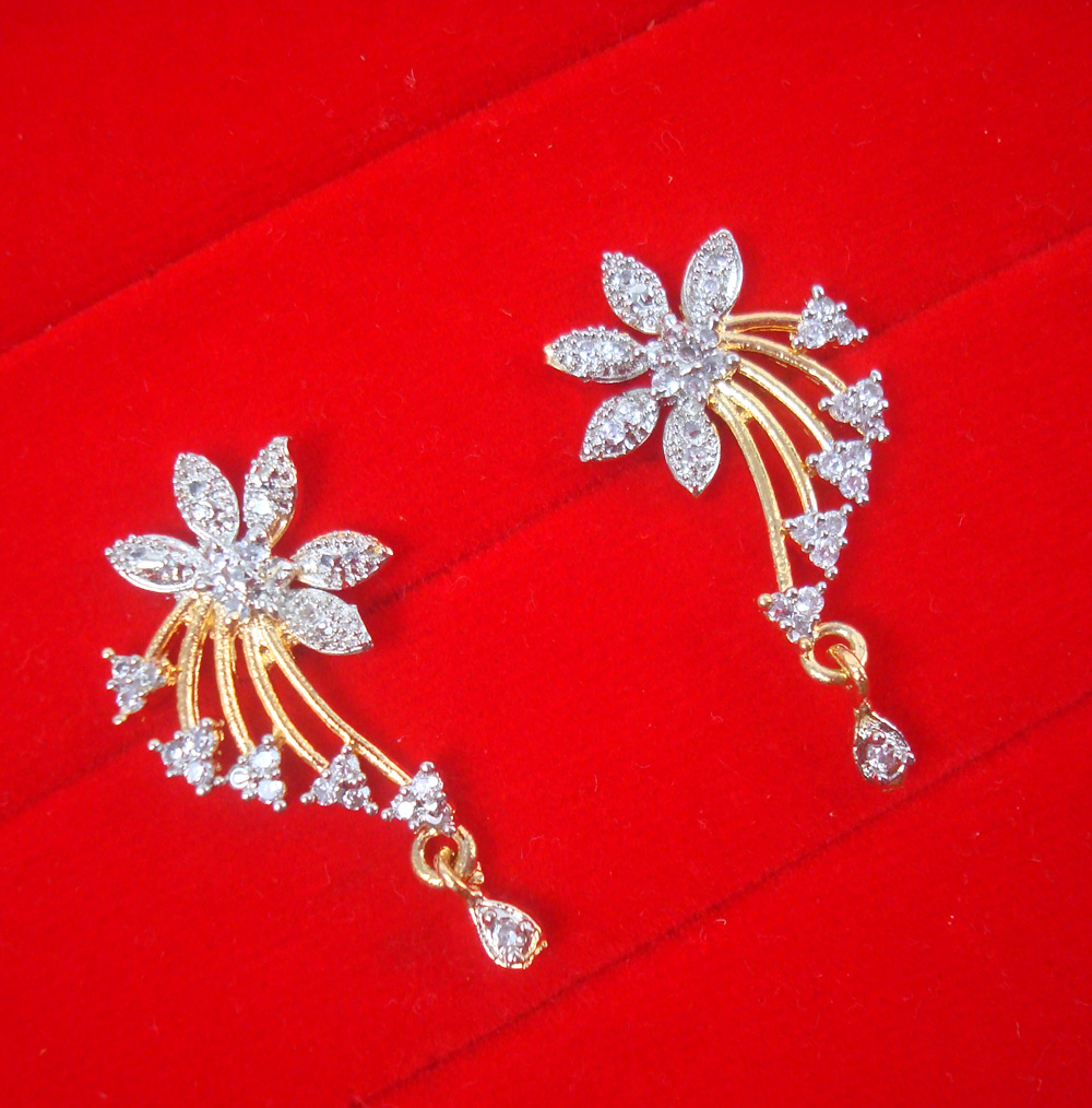 E17B, Daphne Designer Flora Zircon Earrings With Small Hanging for Women 