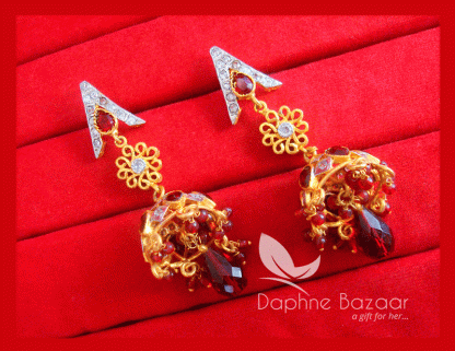 JM14, Daphne Maroon Droplet Jhumki Earrings Karwa Chauth Special For Women-view 2