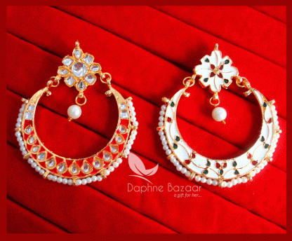 KE44, Daphne Red Fashion Gold Plated Kundan Earrings For Women-back view