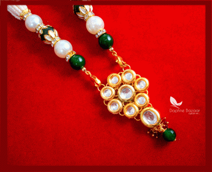 NC20, Daphne Kundan Green Stone With Multicolor Pearl Chain For Women