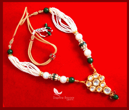 NC20, Daphne Kundan Green Stone With Multicolor Pearl Chain For Women-full view