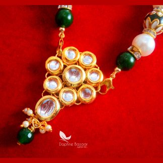 NC22, Daphne Kundan Green Stone With Multicolor Pearl Chain For Women
