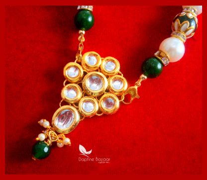NC22, Daphne Kundan Green Stone With Multicolor Pearl Chain For Women