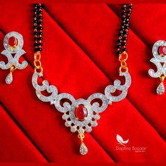 S60B, Pink Zircon Art Mangalsutra Set With Earrings for Women (2)