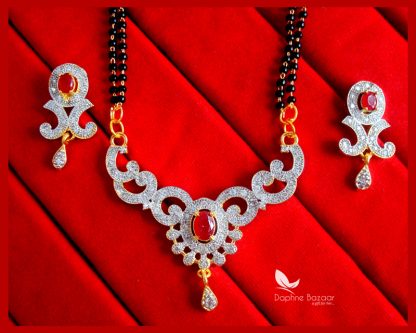 S60B, Pink Zircon Art Mangalsutra Set With Earrings for Women (2)