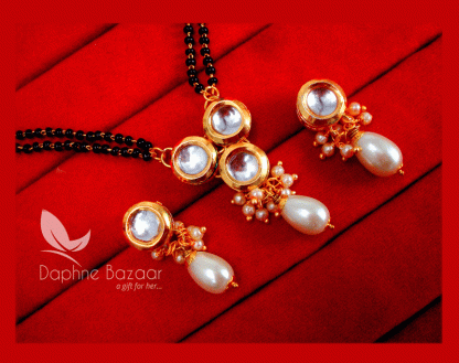 S87, Daphne Bollywood Actress Chandni Kundan Style Mangalsutra With Earrings Karwa Chauth Special For Women