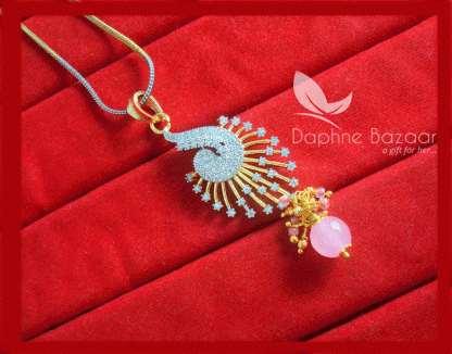 Z90P, Daphne Shimmering Baby Pink Zircon Studded Pendant Karwa Chauth Special