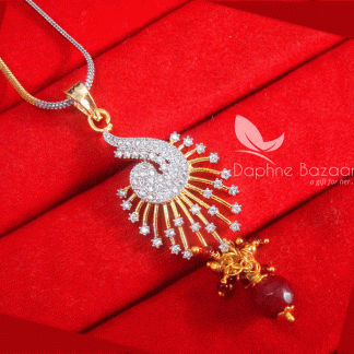 Z91P, Daphne Shimmering Maroon Zircon Studded Pendant Karwa Chauth Special