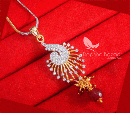 Z91P, Daphne Shimmering Maroon Zircon Studded Pendant Karwa Chauth Special