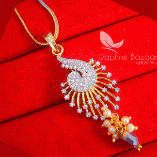 Z92P, Daphne Shimmering Silvery Grey Zircon Studded Pendant Karwa Chauth Special