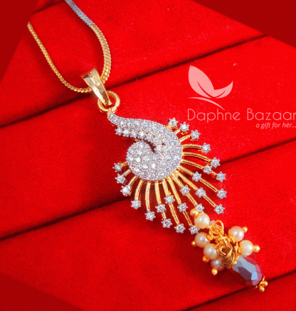 Z92P, Daphne Shimmering Silvery Grey Zircon Studded Pendant Karwa Chauth Special