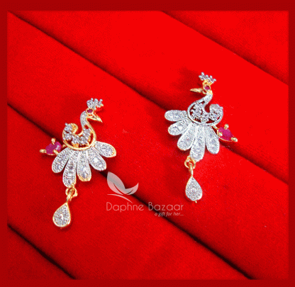 Z93, Daphne Zircon Pink Peacock Earrings Karwa Chauth Special For Women