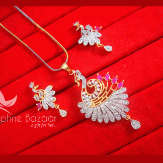 Z93, Daphne Zircon Pink Peacock Pendant Earrings Karwa Chauth Special For Women