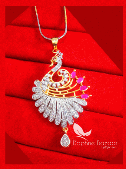 Z93, Daphne Zircon Pink Peacock Pendant Karwa Chauth Special For Women