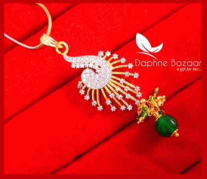 Z95P, Daphne Shimmering Green Zircon Studded Pendant Karwa Chauth Special