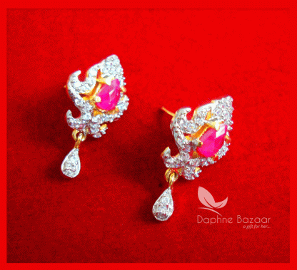 Z96, Daphne Pink Premium Quality Zircon Earrings Karwa Chauth Special For Women