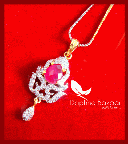 Z96, Daphne Pink Premium Quality Zircon Pendant Karwa Chauth Special For Women