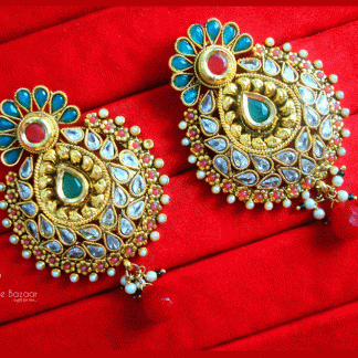 ZE49, Daphne Green and Maroon bollywood style Polki Earrings for wedding events party