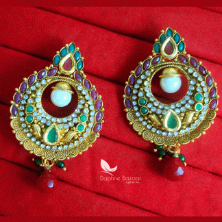 ZE56, Daphne Green and Maroon bollywood style Polki Earrings for wedding events party
