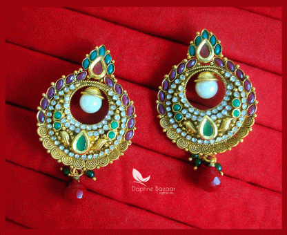 ZE56, Daphne Green and Maroon bollywood style Polki Earrings for wedding events party