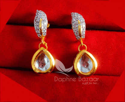 ZE60, Daphne Traditional Zircon Kundan Hanging Earrings For Women, Karwa Chauth Special For Wife