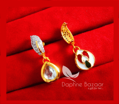 ZE60, Daphne Traditional Zircon Kundan Hanging Earrings For Women, Karwa Chauth Special For Wife-back view