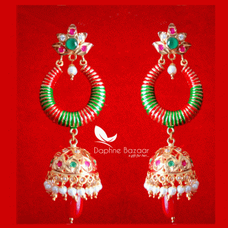 ZE62, Daphne Multicolour Earrings With Jhumki Style Karwa Chauth Special For Wife