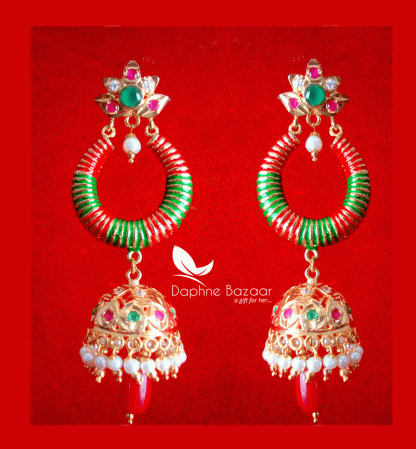 ZE62, Daphne Multicolour Earrings With Jhumki Style Karwa Chauth Special For Wife