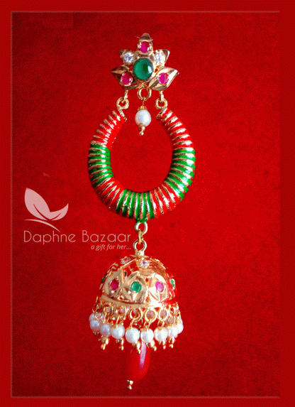 ZE62, Daphne Multicolour Earrings With Jhumki Style Karwa Chauth Special For Wife-Single view