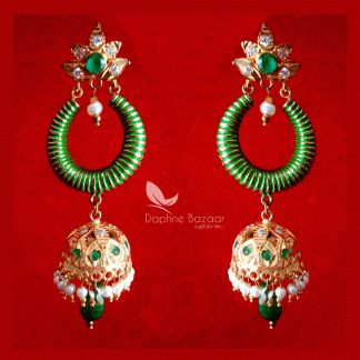 ZE63, Daphne Green Earrings With Jhumki Style Karwa Chauth Gift For Wife