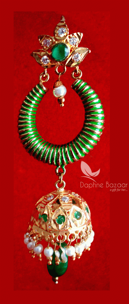 ZE63, Daphne Green Earrings With Jhumki Style Karwa Chauth Gift For Wife-single view