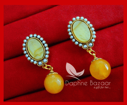 ZE64, Daphne Yellow Polki Hanging Partywear Earrings Karwa Chauth Special For Wife