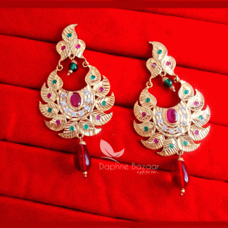 ZE65, Daphne Patiala Phulkari Style Multicolor Earrings Karwa Chauth Special For Wife