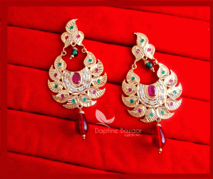 ZE65, Daphne Patiala Phulkari Style Multicolor Earrings Karwa Chauth Special For Wife