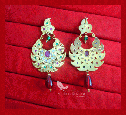ZE65, Daphne Patiala Phulkari Style Multicolor Earrings Karwa Chauth Special For Wife-back view