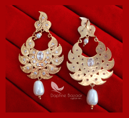 ZE66, Daphne Patiala Phulkari Style Golden Earrings Karwa Chauth Special For Wife-back view