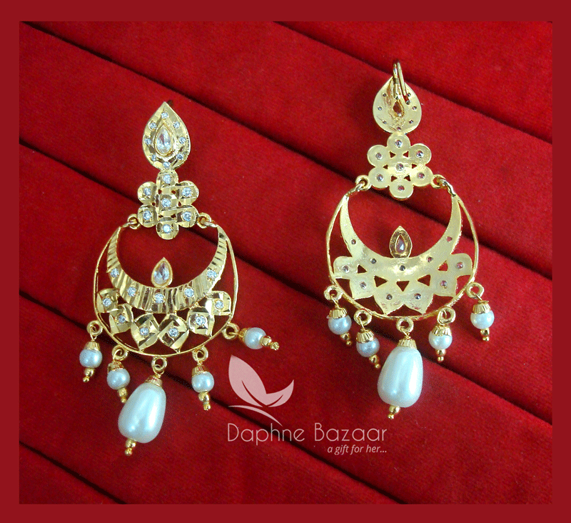 ZE69 Daphne Patiala Phulkari Style Golden Earrings Karwa Chauth Special For Wife back view