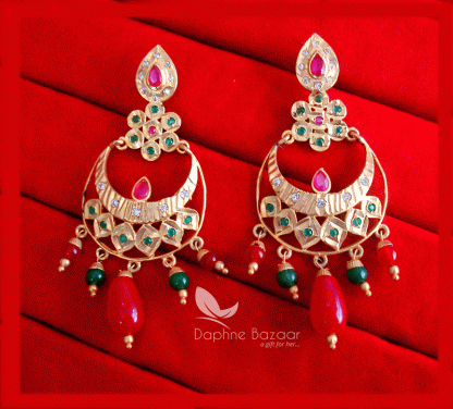 ZE70, Daphne Patiala Phulkari Style Multicolor Earrings Karwa Chauth Special For Wife