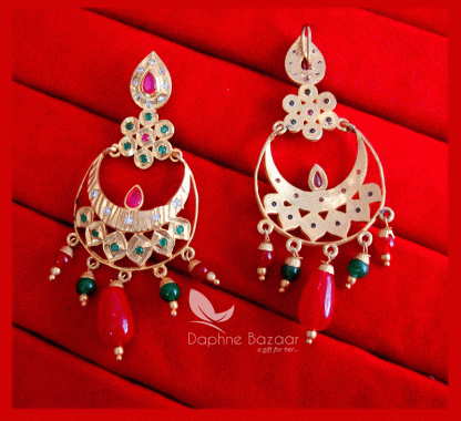 ZE70, Daphne Patiala Phulkari Style Multicolor Earrings Karwa Chauth Special For Wife-back view