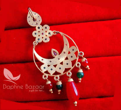ZE70, Daphne Patiala Phulkari Style Multicolor Earrings Karwa Chauth Special For Wife-single view