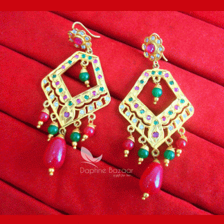 ZE71, Daphne Patiala Phulkari Style Multicolor Earrings Karwa Chauth Special For Wife