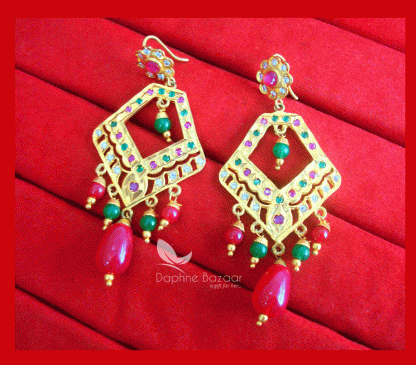 ZE71, Daphne Patiala Phulkari Style Multicolor Earrings Karwa Chauth Special For Wife