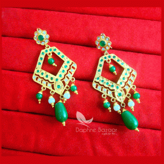 ZE72, Daphne Patiala Phulkari Style Green Earrings Karwa Chauth Special For Wife