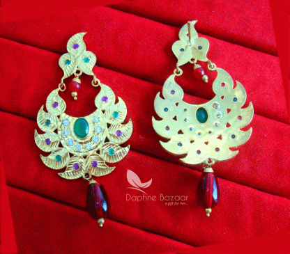 ZE74 Daphne Patiala Phulkari Style Multicolor Earrings Karwa Chauth Special For Wife-back view